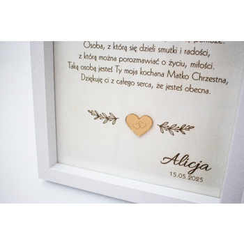 Prezent podziękowanie dla chrzestnych ramka złoty krzyż serce personalizowana