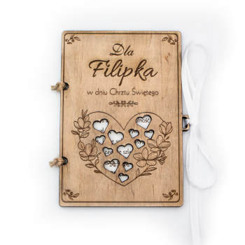 Prezent Drewniana Kartka na Chrzest Pamiątka Chrztu Świętego Personalizacja