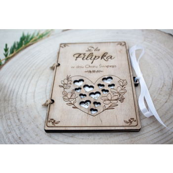 Prezent Drewniana Kartka na Chrzest Pamiątka Chrztu Świętego Personalizacja