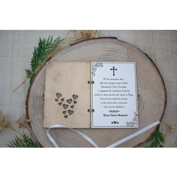 Prezent Drewniana Kartka na Chrzest Pamiątka Chrztu Świętego Personalizacja
