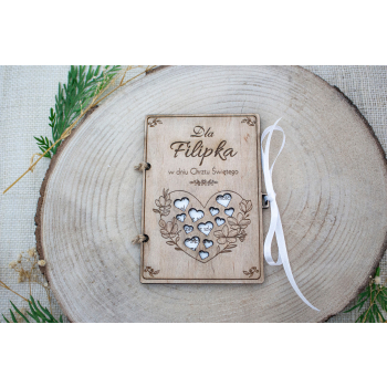 Prezent Drewniana Kartka na Chrzest Pamiątka Chrztu Świętego Personalizacja